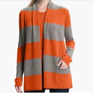 Pure Amici Cashmere Sweater‎ Open Cardigan Striped Orange Gray Luxury Old Money